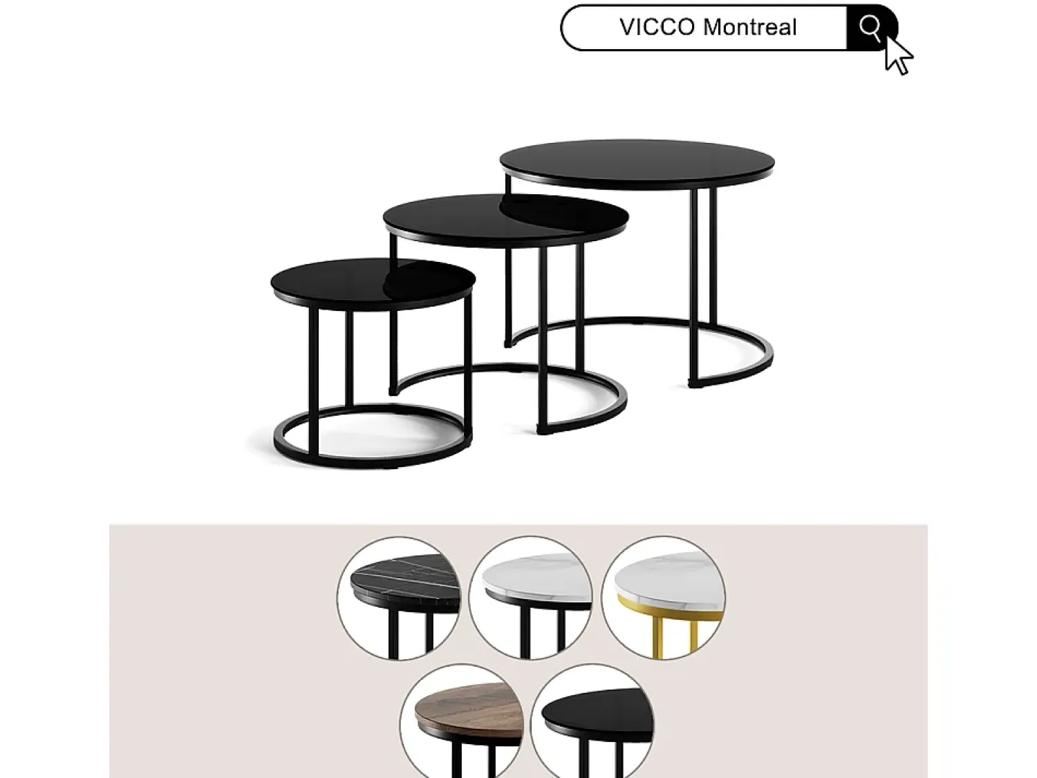 Vicco Conjunto de mesa de centro vidro 55x55x44.5 montreal^ Mesa De Centro