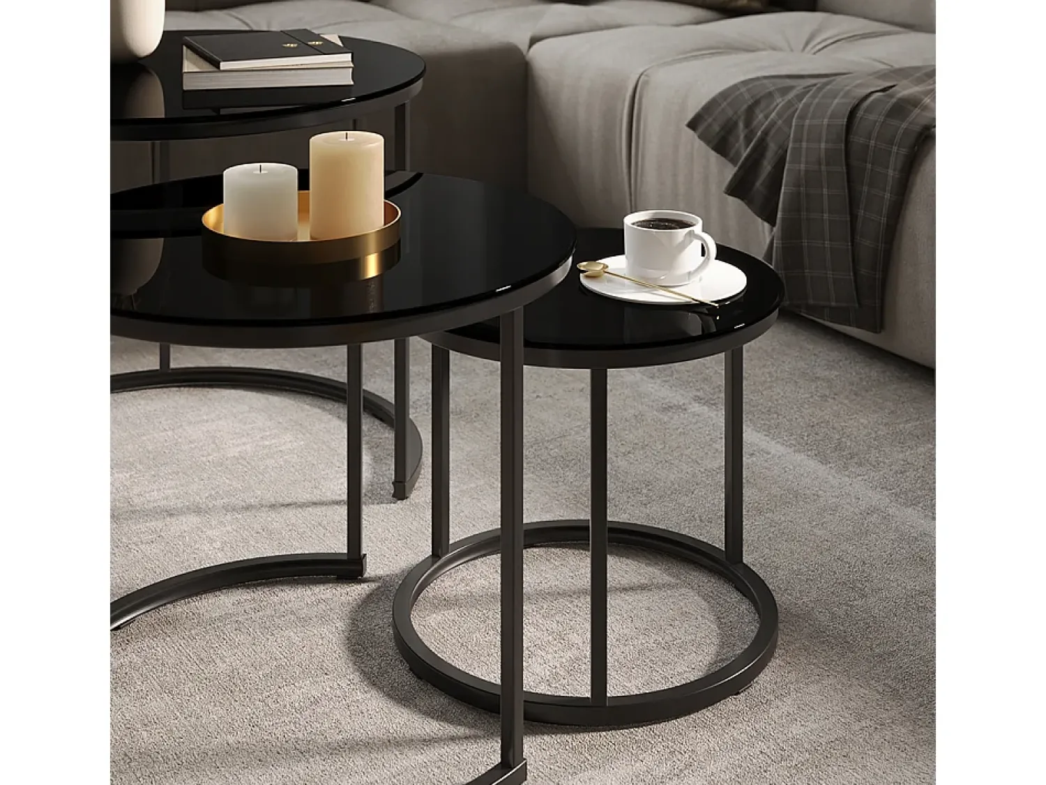 Vicco Conjunto de mesa de centro vidro 55x55x44.5 montreal^ Mesa De Centro