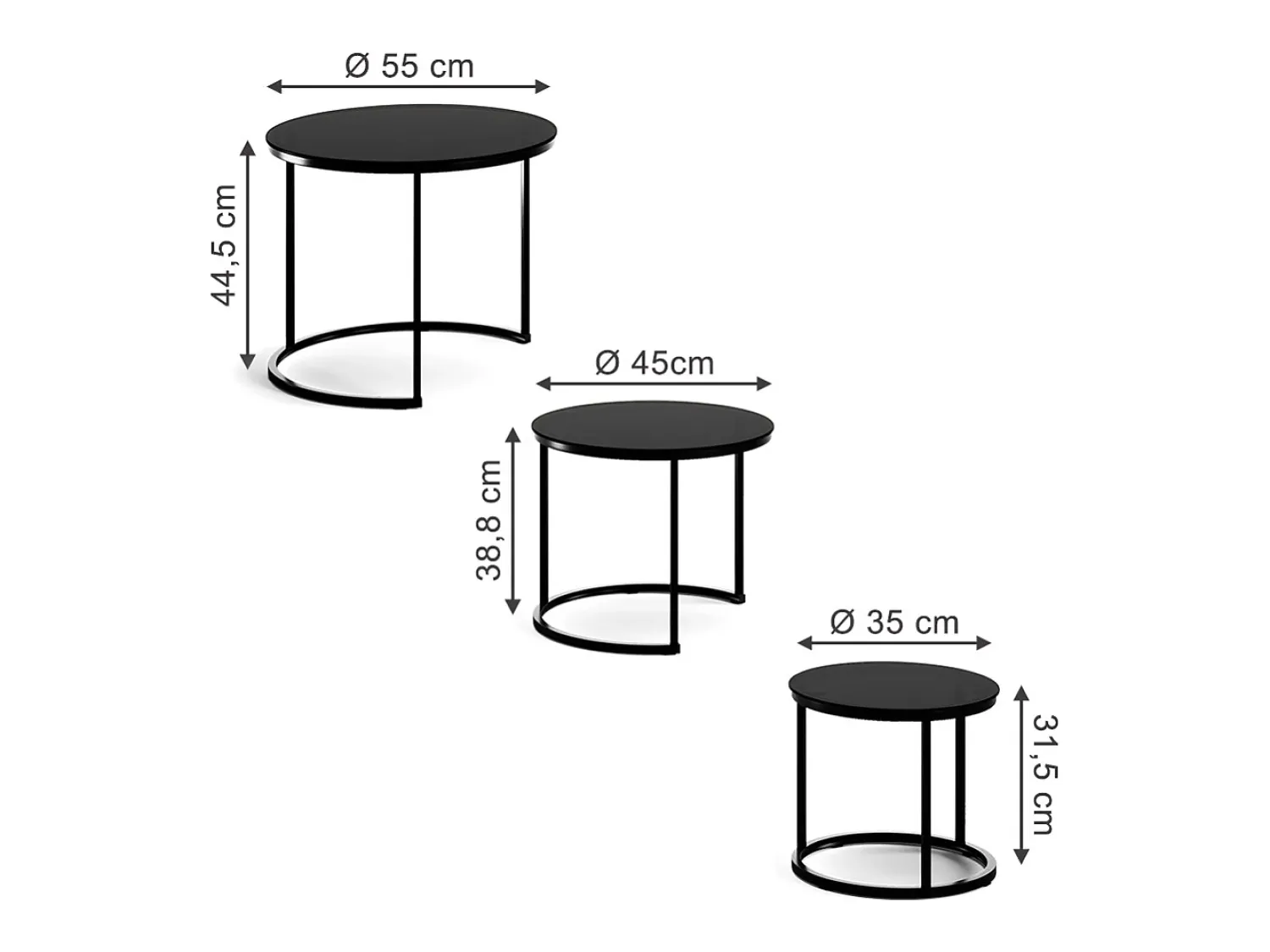 Vicco Conjunto de mesa de centro vidro 55x55x44.5 montreal^ Mesa De Centro