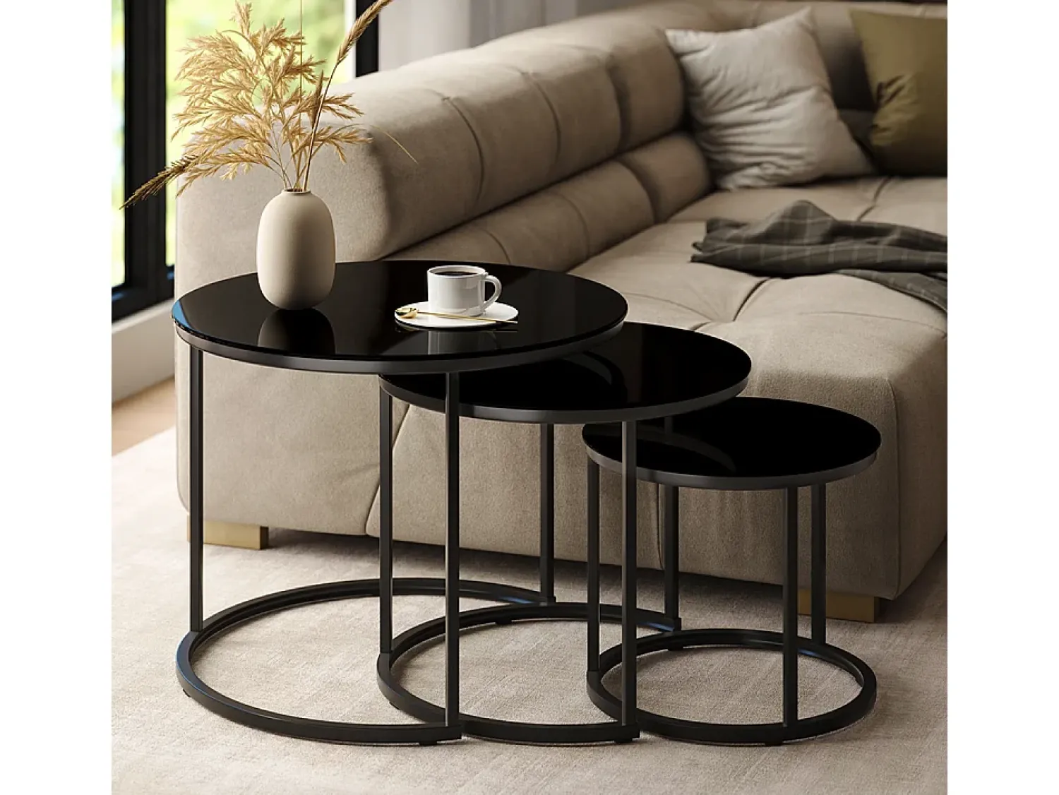 Vicco Conjunto de mesa de centro vidro 55x55x44.5 montreal^ Mesa De Centro