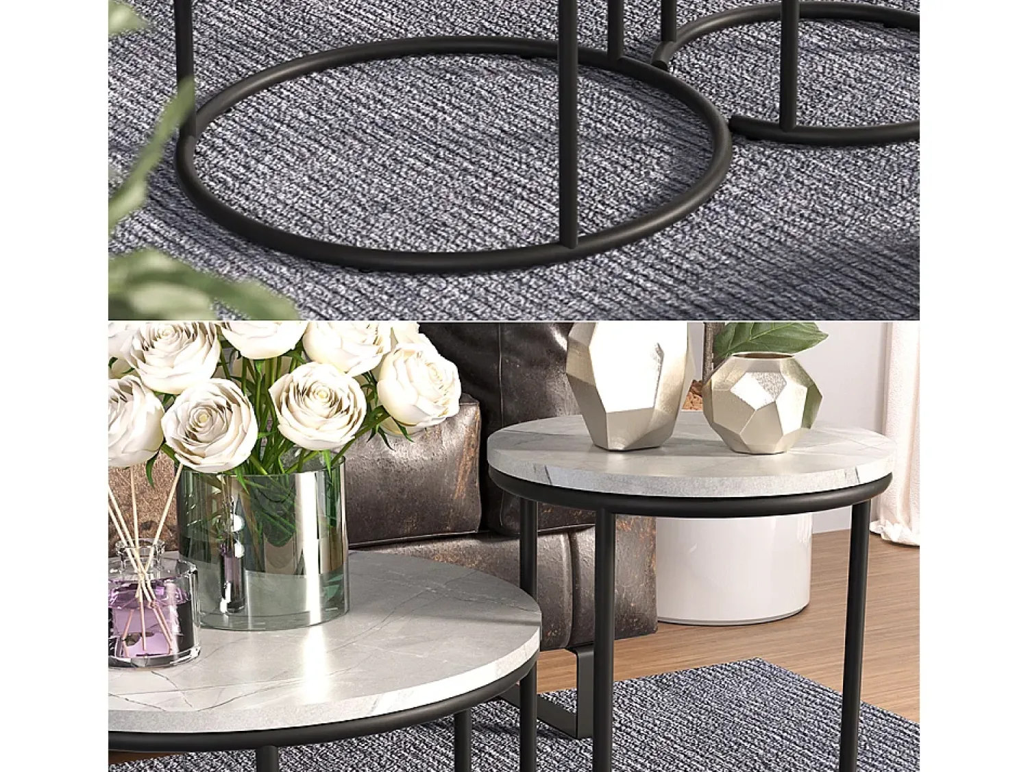 Vicco Conjunto de mesa de centro mármore 55x55x34.5 ottawa^ Mesa De Centro