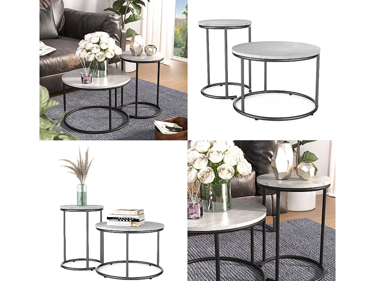 Vicco Conjunto de mesa de centro mármore 55x55x34.5 ottawa^ Mesa De Centro