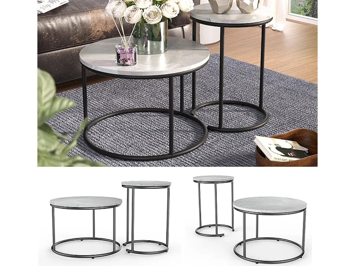 Vicco Conjunto de mesa de centro mármore 55x55x34.5 ottawa^ Mesa De Centro