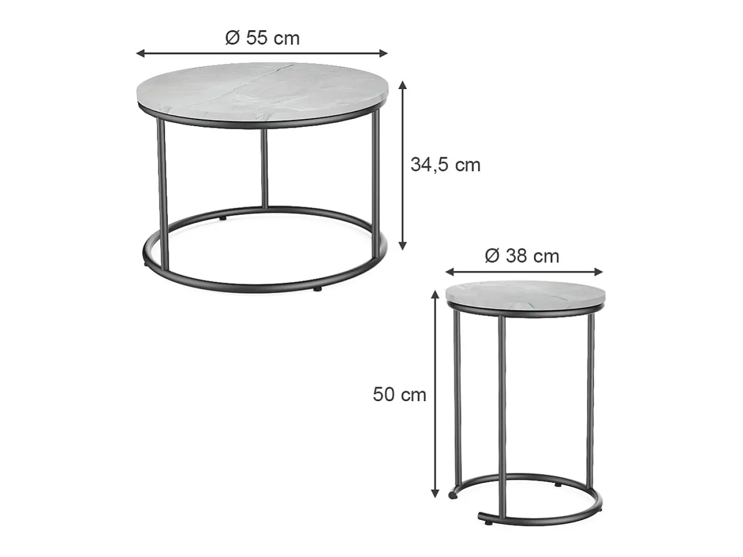 Vicco Conjunto de mesa de centro mármore 55x55x34.5 ottawa^ Mesa De Centro
