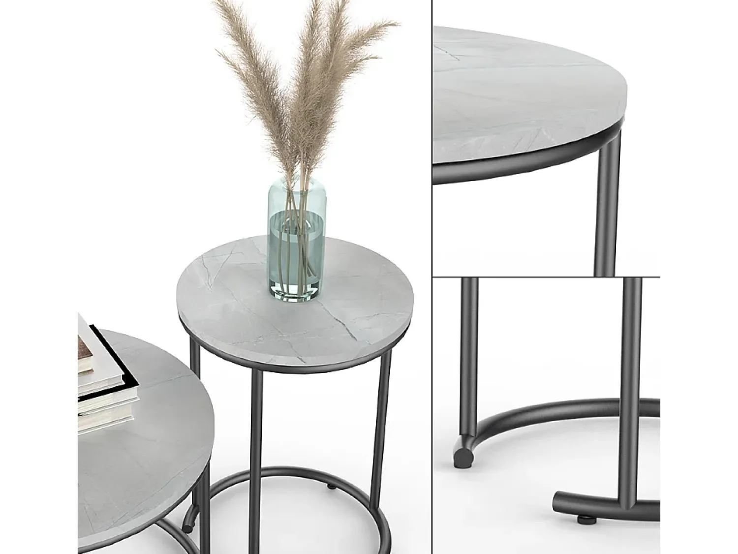 Vicco Conjunto de mesa de centro mármore 55x55x34.5 ottawa^ Mesa De Centro