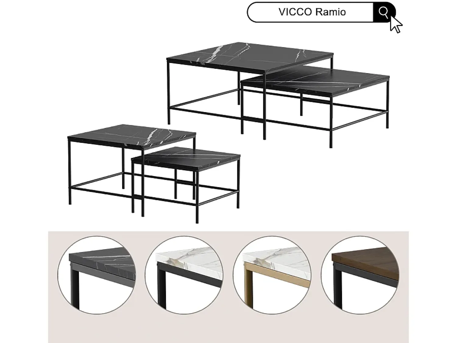 Mesa De Centro|Vicco Conjunto de mesa de centro branco/ 60x60x45 ramio Dourado