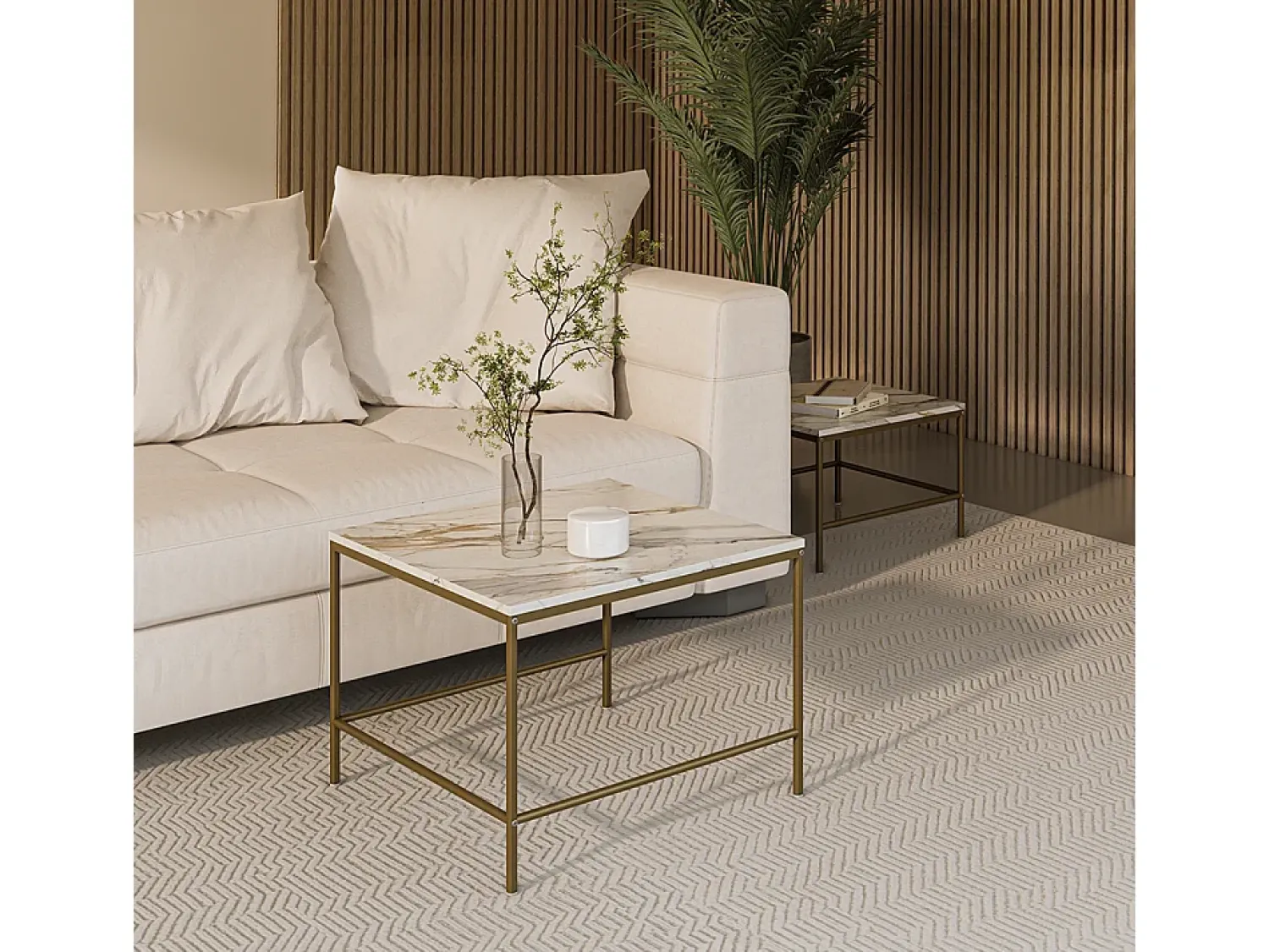 Mesa De Centro|Vicco Conjunto de mesa de centro branco/ 60x60x45 ramio Dourado