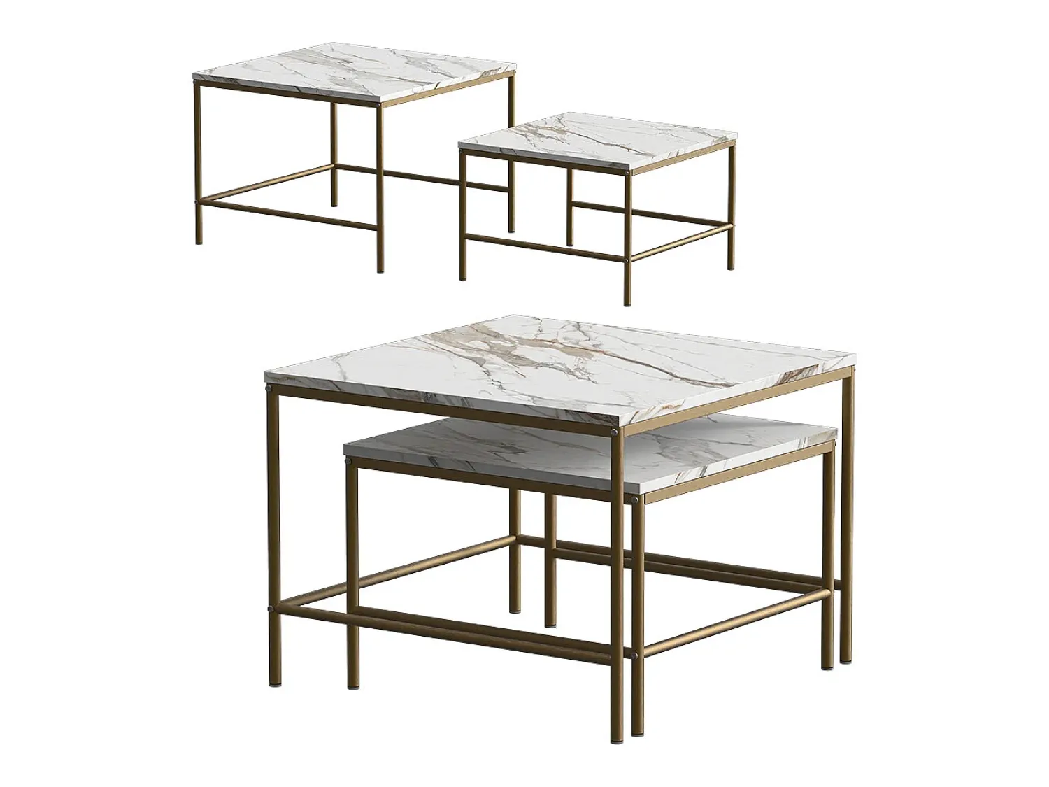 Mesa De Centro|Vicco Conjunto de mesa de centro branco/ 60x60x45 ramio Dourado
