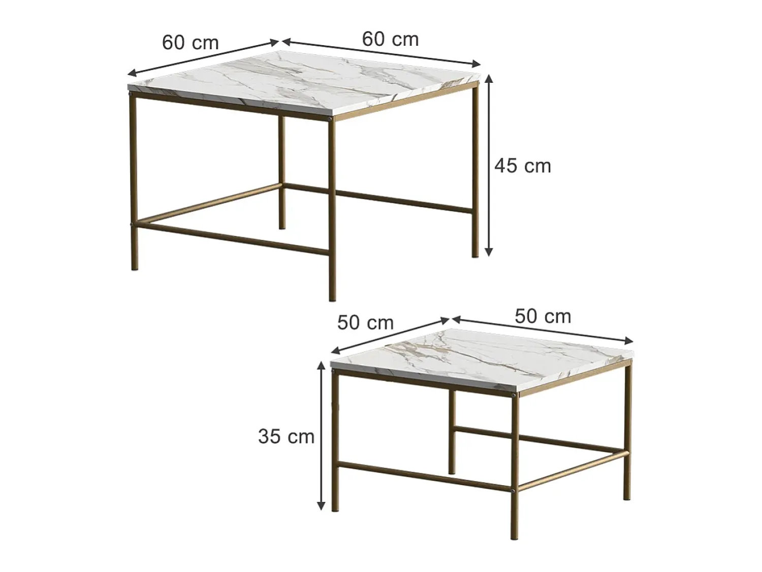 Mesa De Centro|Vicco Conjunto de mesa de centro branco/ 60x60x45 ramio Dourado