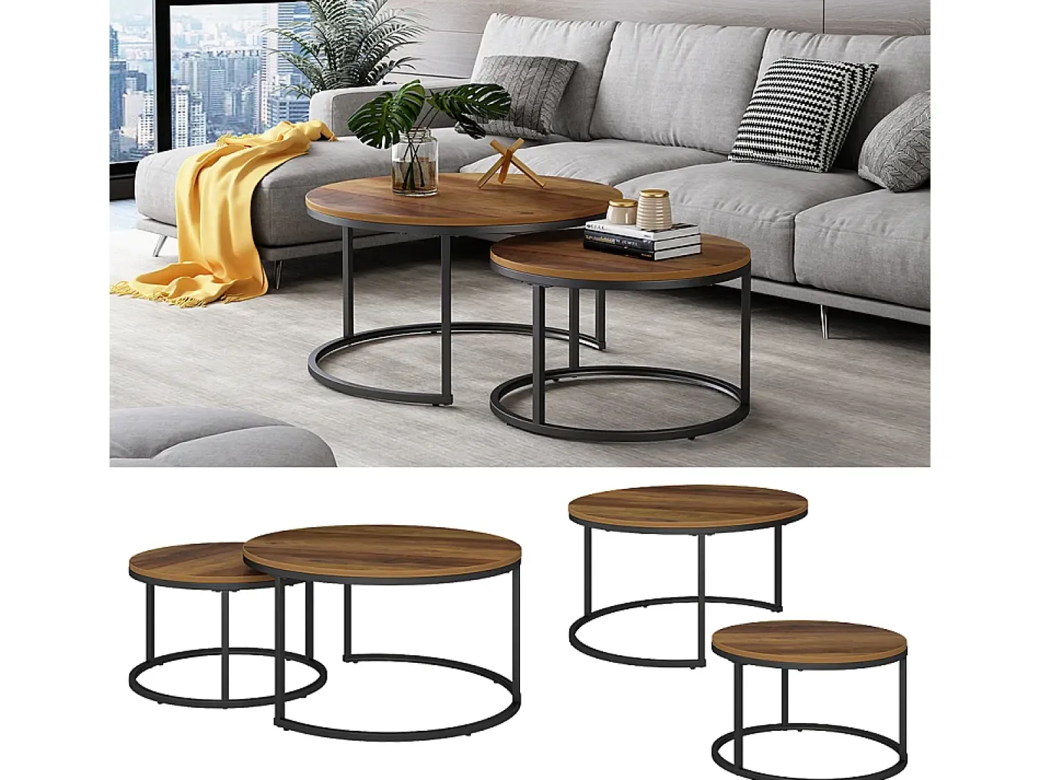 Hot Vicco Conjunto de mesa de centro madeira 77x40x40 montreal Natural claro