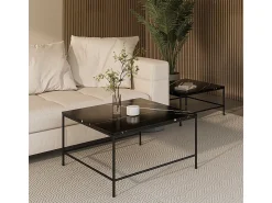 Vicco Conjunto de mesa de centro mármore 80x80x45 ramio^ Mesa De Centro