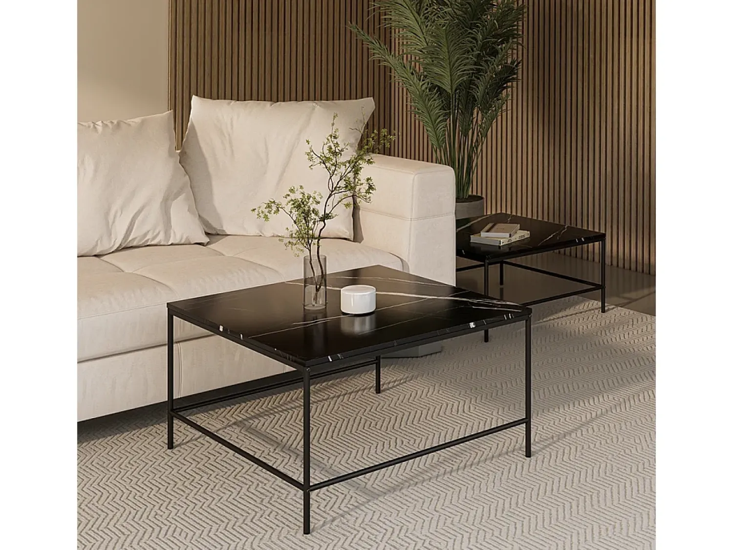 Vicco Conjunto de mesa de centro mármore 80x80x45 ramio^ Mesa De Centro