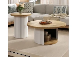 Mesa De Centro*ModernLuxe Conjunto de mesa de centro - Tampo redondo - com compartimentos de armazenamento - MDF - Natural Natural claro
