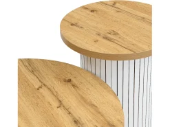 Mesa De Centro*ModernLuxe Conjunto de mesa de centro - Tampo redondo - com compartimentos de armazenamento - MDF - Natural Natural claro