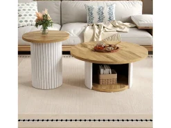 Mesa De Centro*ModernLuxe Conjunto de mesa de centro - Tampo redondo - com compartimentos de armazenamento - MDF - Natural Natural claro