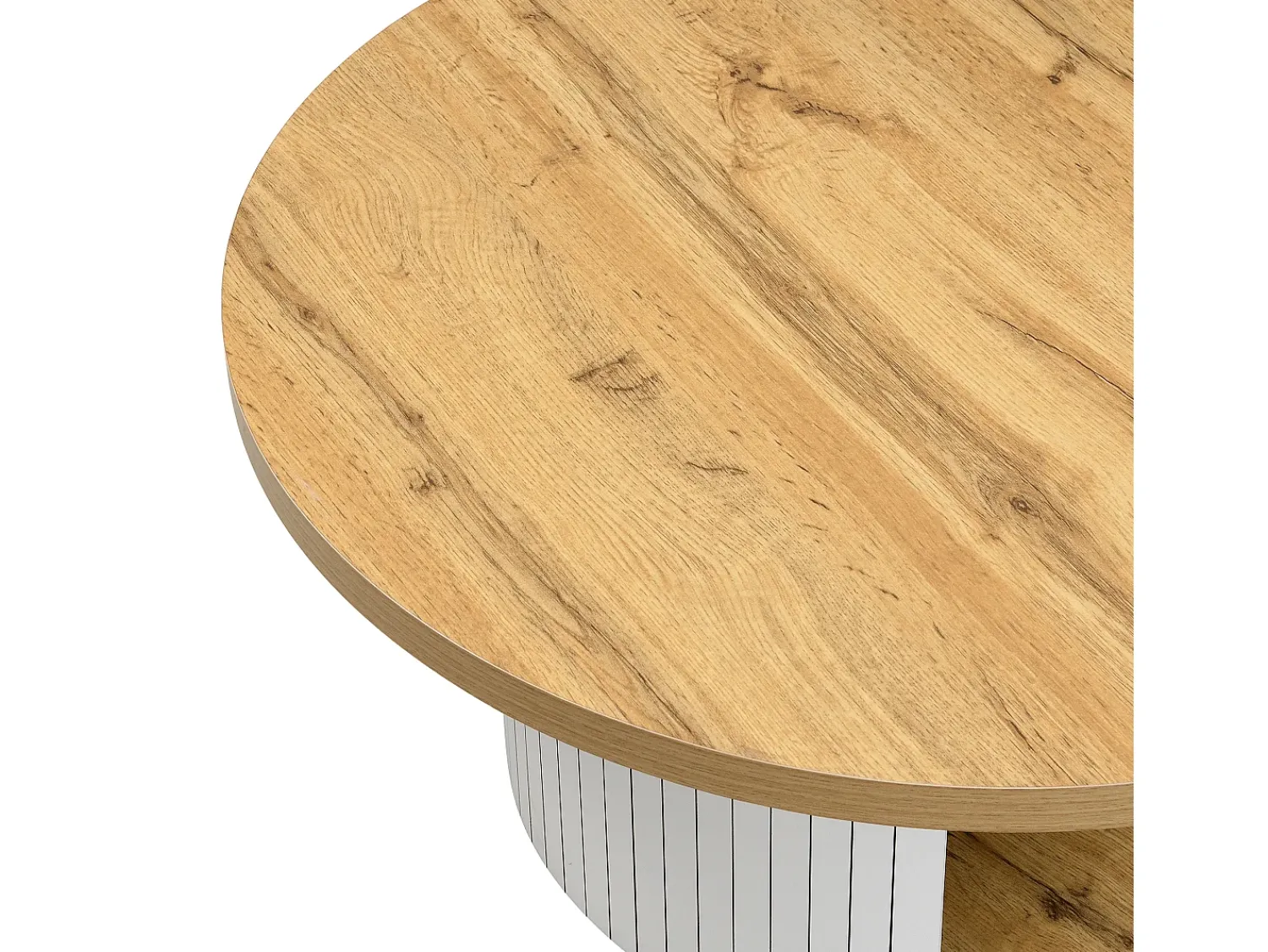 Mesa De Centro*ModernLuxe Conjunto de mesa de centro - Tampo redondo - com compartimentos de armazenamento - MDF - Natural Natural claro