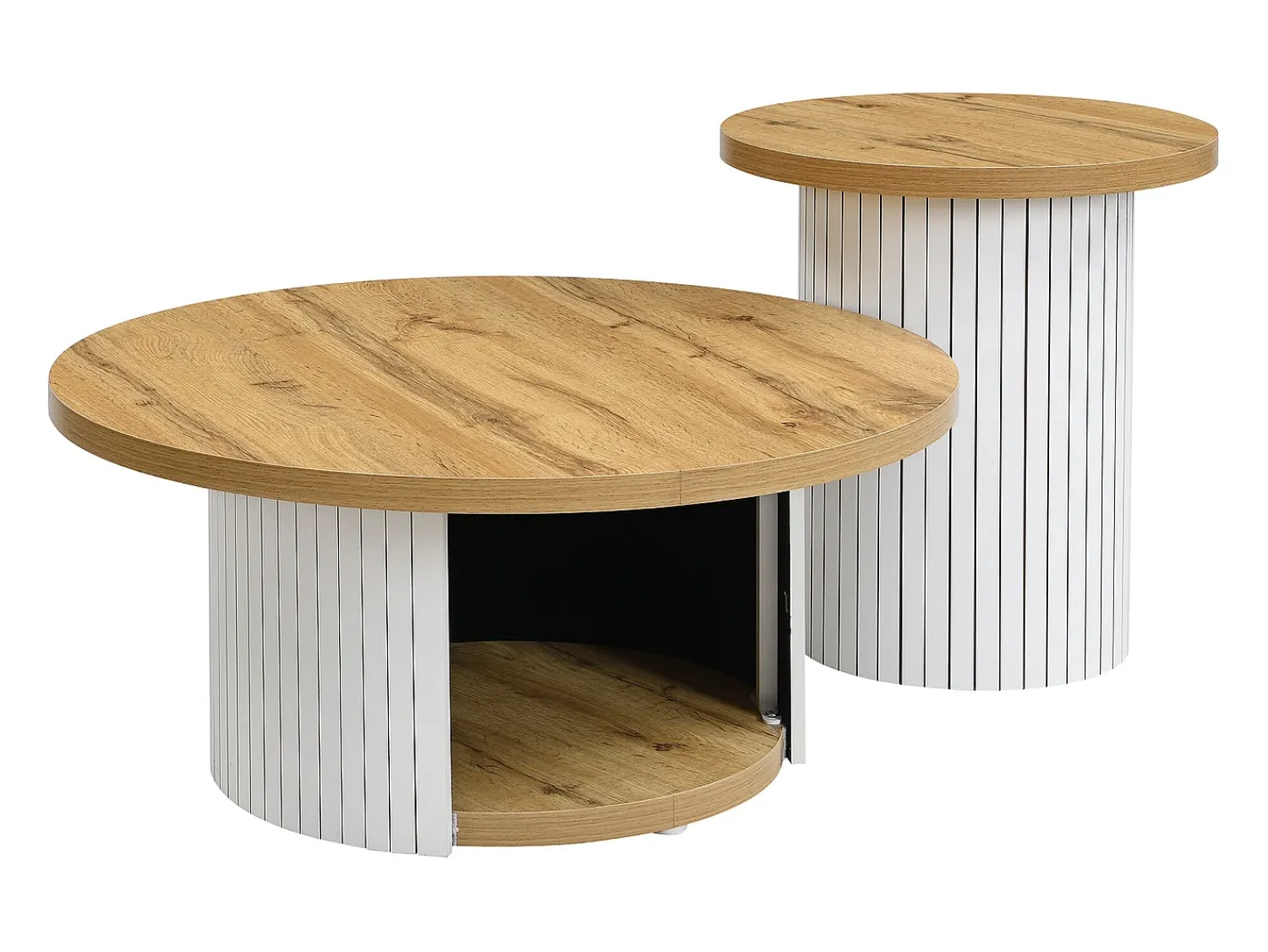 Mesa De Centro*ModernLuxe Conjunto de mesa de centro - Tampo redondo - com compartimentos de armazenamento - MDF - Natural Natural claro