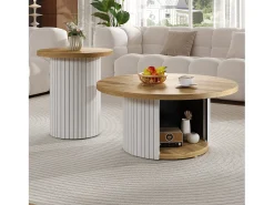 Mesa De Centro*ModernLuxe Conjunto de mesa de centro - Tampo redondo - com compartimentos de armazenamento - MDF - Natural Natural claro