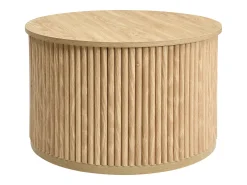 Discount ModernLuxe Conjunto de mesa de centro - Tampo redondo - Padrão de listras verticais - MDF - Natural Natural claro