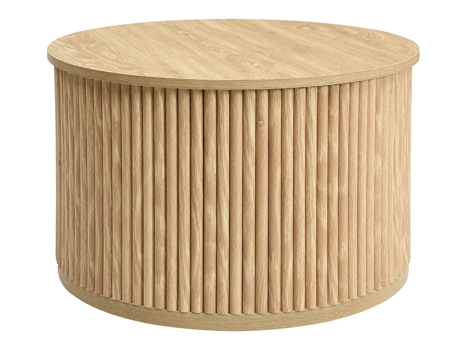 Discount ModernLuxe Conjunto de mesa de centro - Tampo redondo - Padrão de listras verticais - MDF - Natural Natural claro