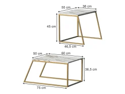 Vicco Conjunto de mesa de centro mármore /dourado 60x50x38 myra^ Mesa De Centro