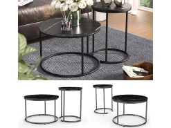 Clearance Vicco Conjunto de mesa de centro mármore 55x55x34.5 ottawa Preto