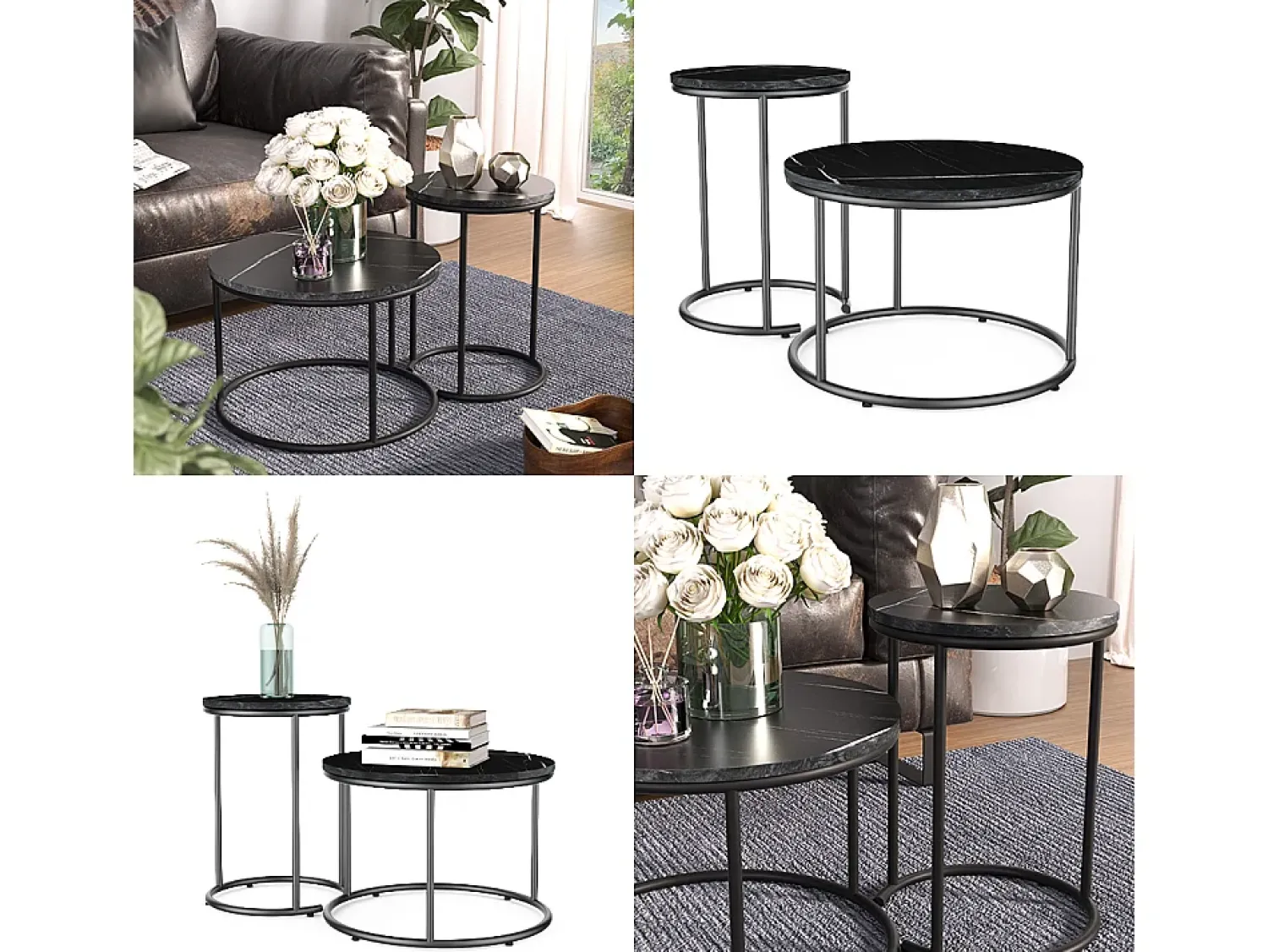 Clearance Vicco Conjunto de mesa de centro mármore 55x55x34.5 ottawa Preto