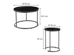 Clearance Vicco Conjunto de mesa de centro mármore 55x55x34.5 ottawa Preto