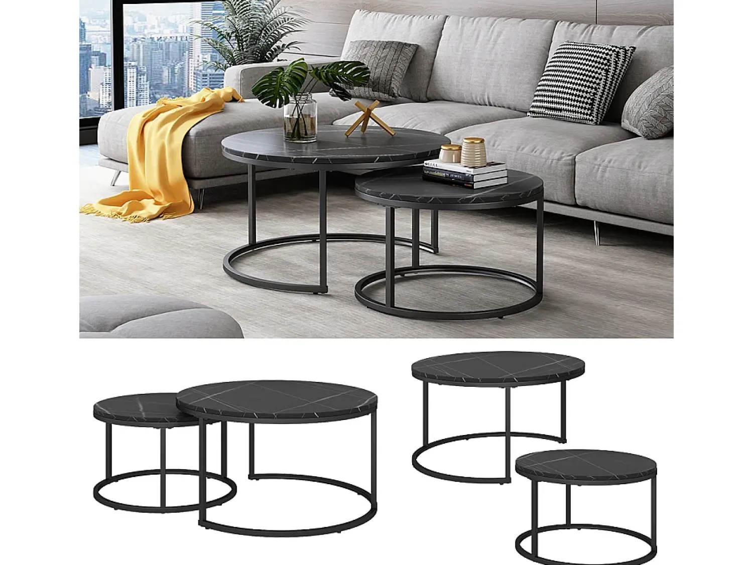 Mesa De Centro*Vicco Conjunto de mesa de centro 77x40x40 montreal Preto
