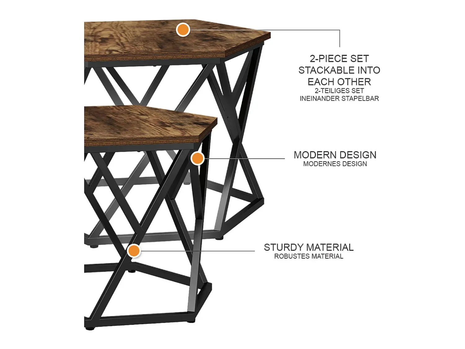 Vicco Conjunto de mesa de centro carvalho rústico 57x57x42 fyrk^ Mesa De Centro