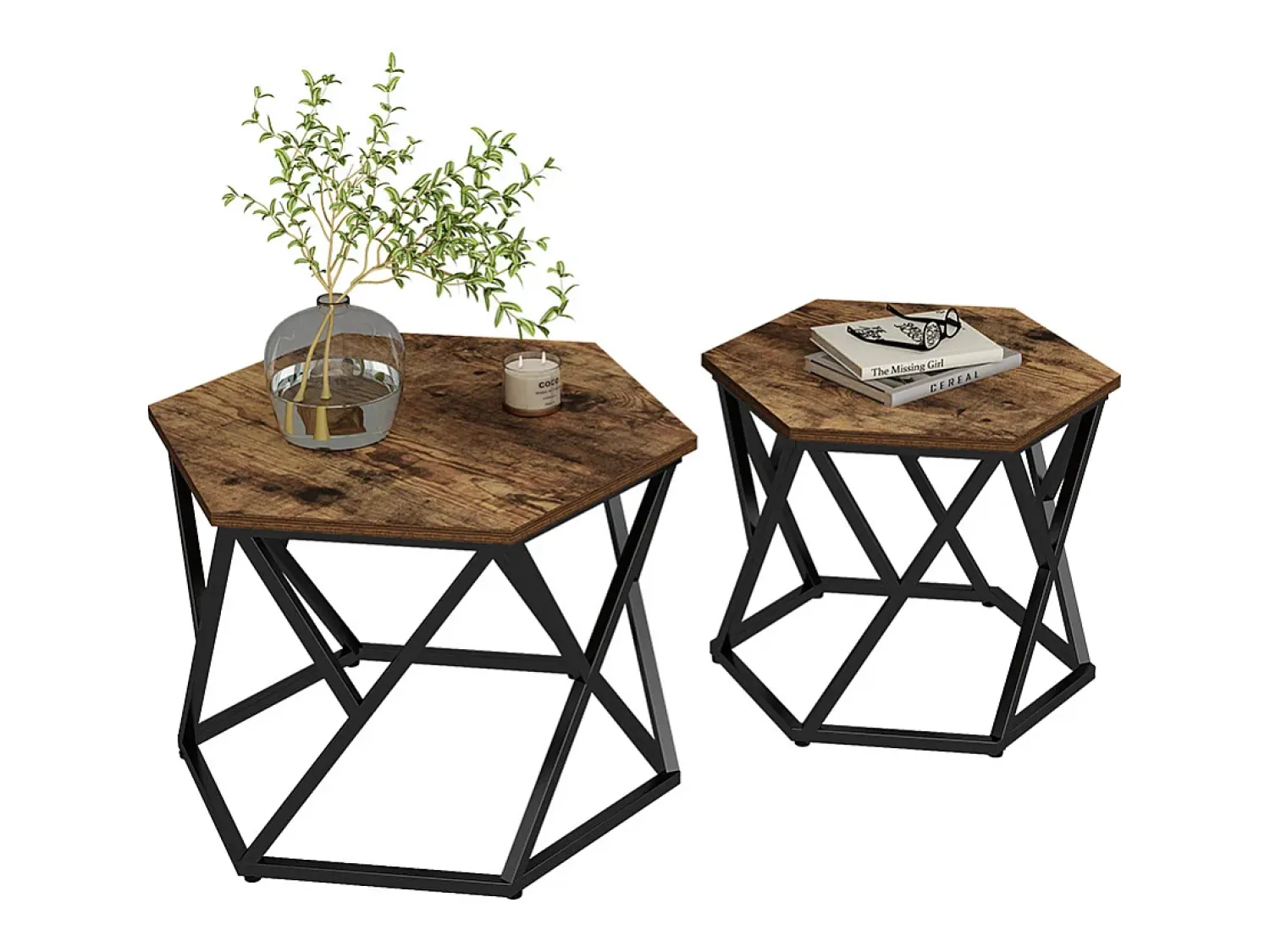 Vicco Conjunto de mesa de centro carvalho rústico 57x57x42 fyrk^ Mesa De Centro