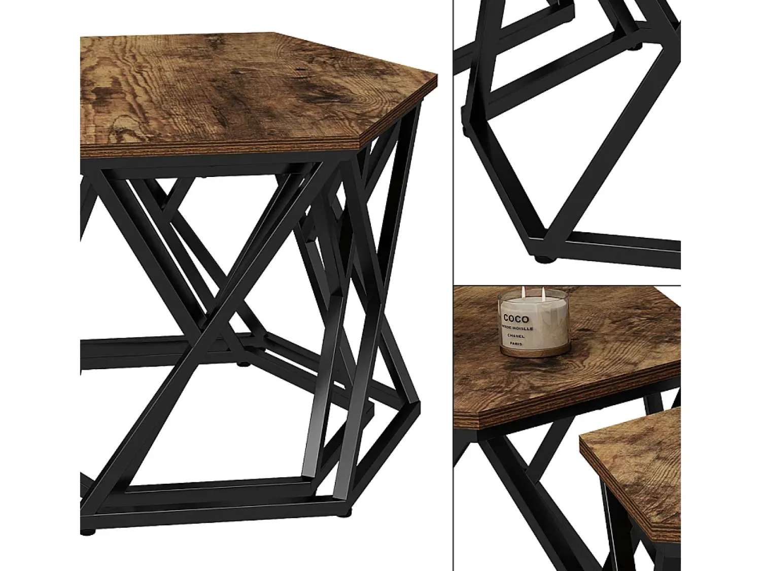 Vicco Conjunto de mesa de centro carvalho rústico 57x57x42 fyrk^ Mesa De Centro