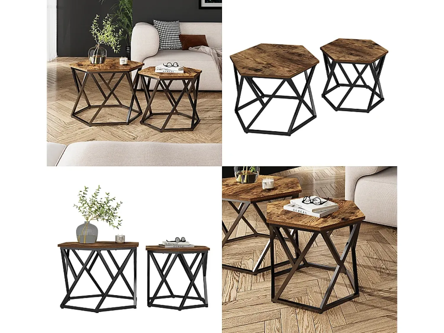 Vicco Conjunto de mesa de centro carvalho rústico 57x57x42 fyrk^ Mesa De Centro