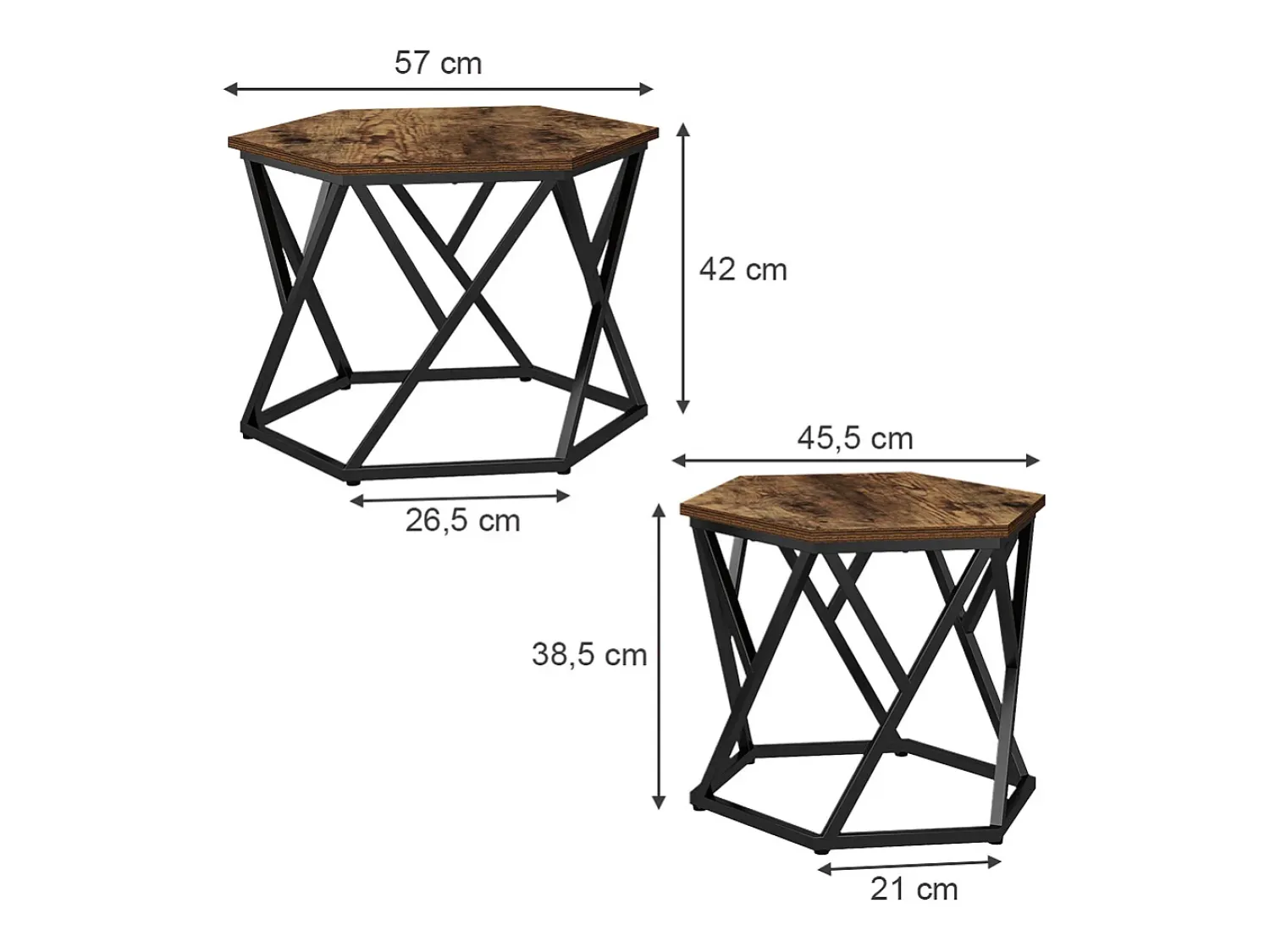 Vicco Conjunto de mesa de centro carvalho rústico 57x57x42 fyrk^ Mesa De Centro