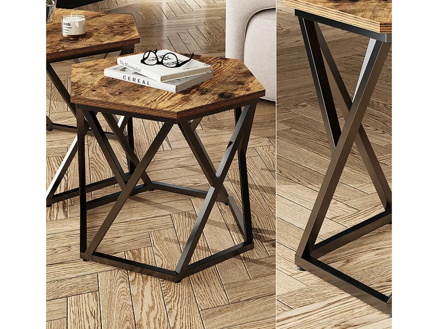 Vicco Conjunto de mesa de centro carvalho rústico 57x57x42 fyrk^ Mesa De Centro
