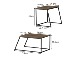 Vicco Conjunto de mesa de centro carvalho rústico/ 60x50x38 myra^ Mesa De Centro