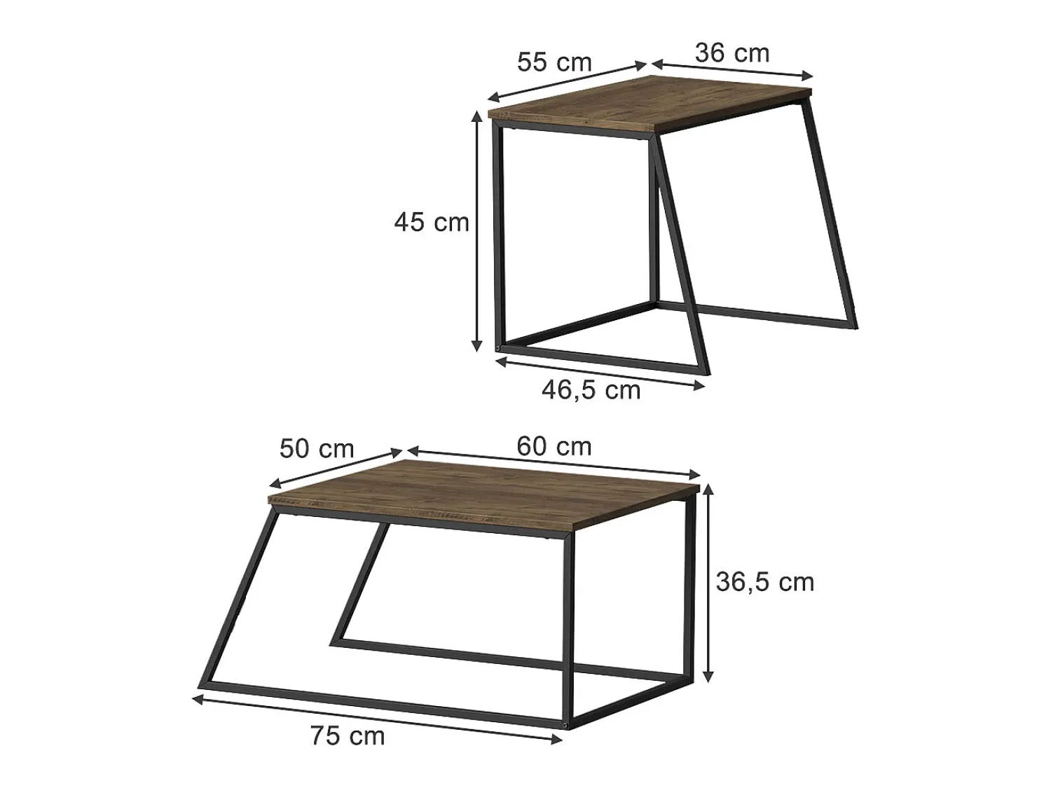 Vicco Conjunto de mesa de centro carvalho rústico/ 60x50x38 myra^ Mesa De Centro