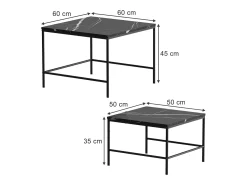 Mesa De Centro|Vicco Conjunto de mesa de centro mármore 60x60x45 ramio Preto