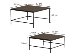 Mesa De Centro|Vicco Conjunto de mesa de centro carvalho rústico/ 80x80x45 ramio Preto