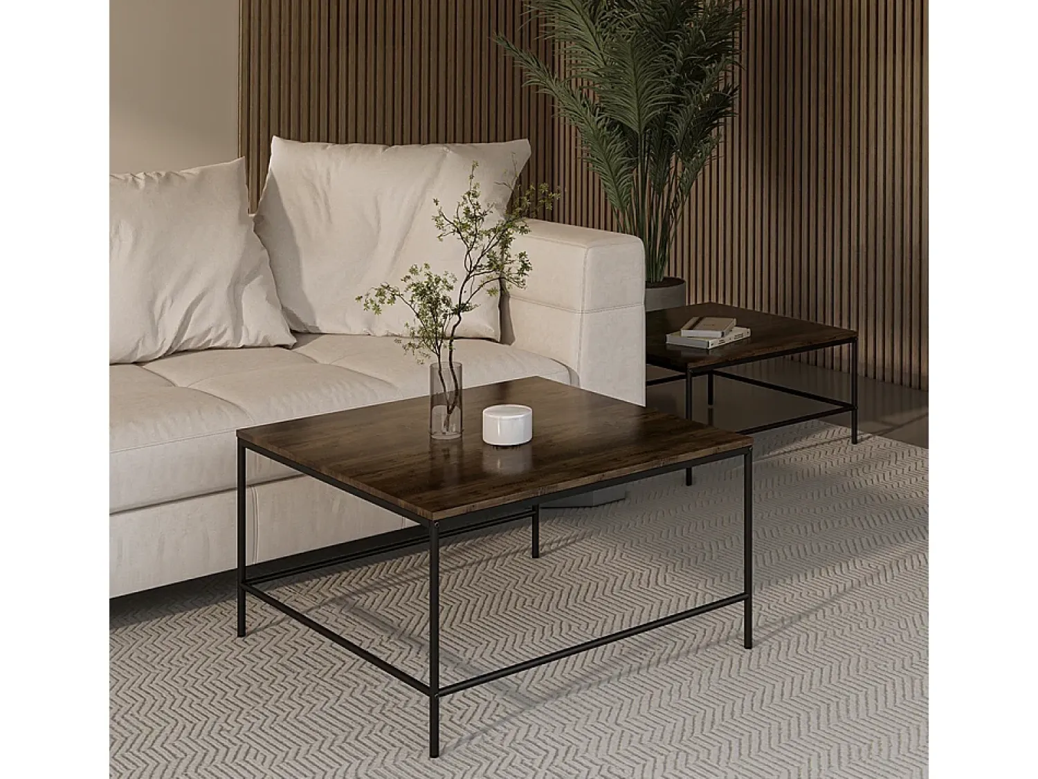 Mesa De Centro|Vicco Conjunto de mesa de centro carvalho rústico/ 80x80x45 ramio Preto