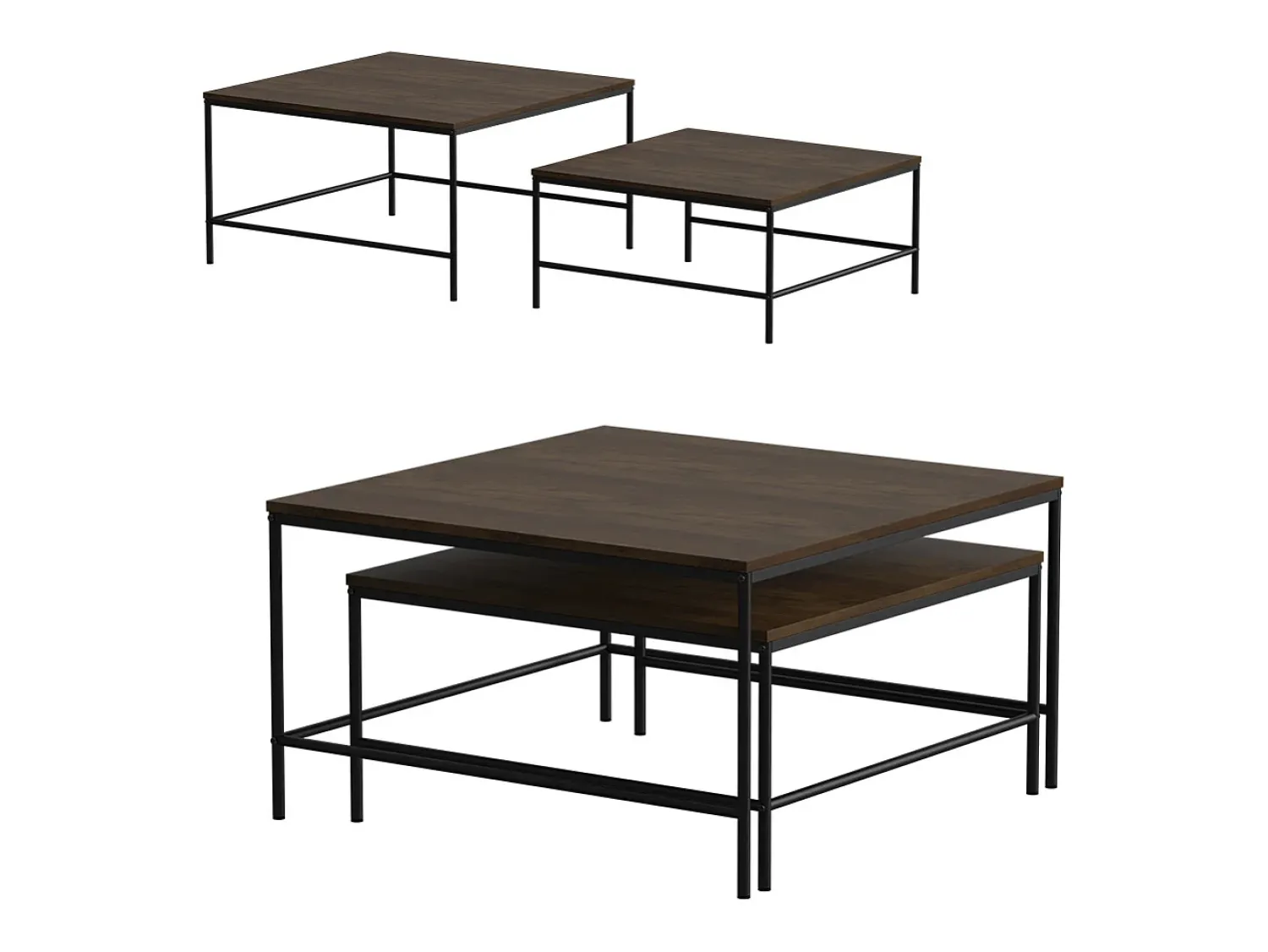 Mesa De Centro|Vicco Conjunto de mesa de centro carvalho rústico/ 80x80x45 ramio Preto