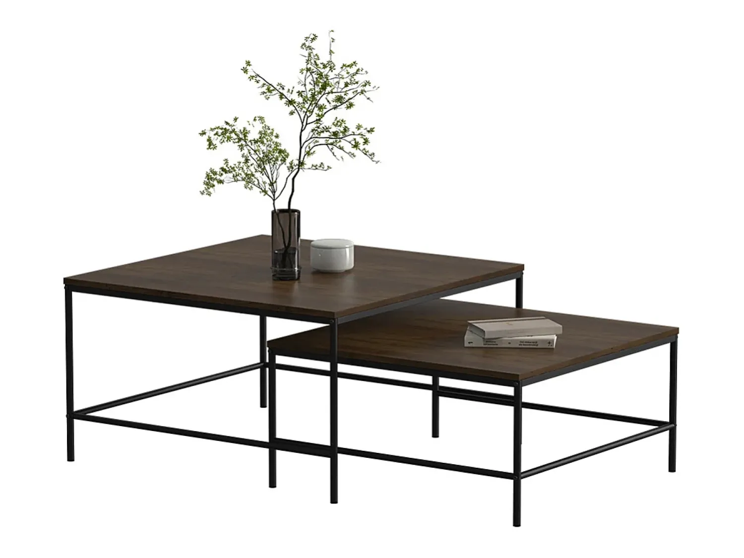 Mesa De Centro|Vicco Conjunto de mesa de centro carvalho rústico/ 80x80x45 ramio Preto