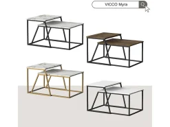 Vicco Conjunto de mesa de centro /branco mármore 60x50x38 myra^ Mesa De Centro