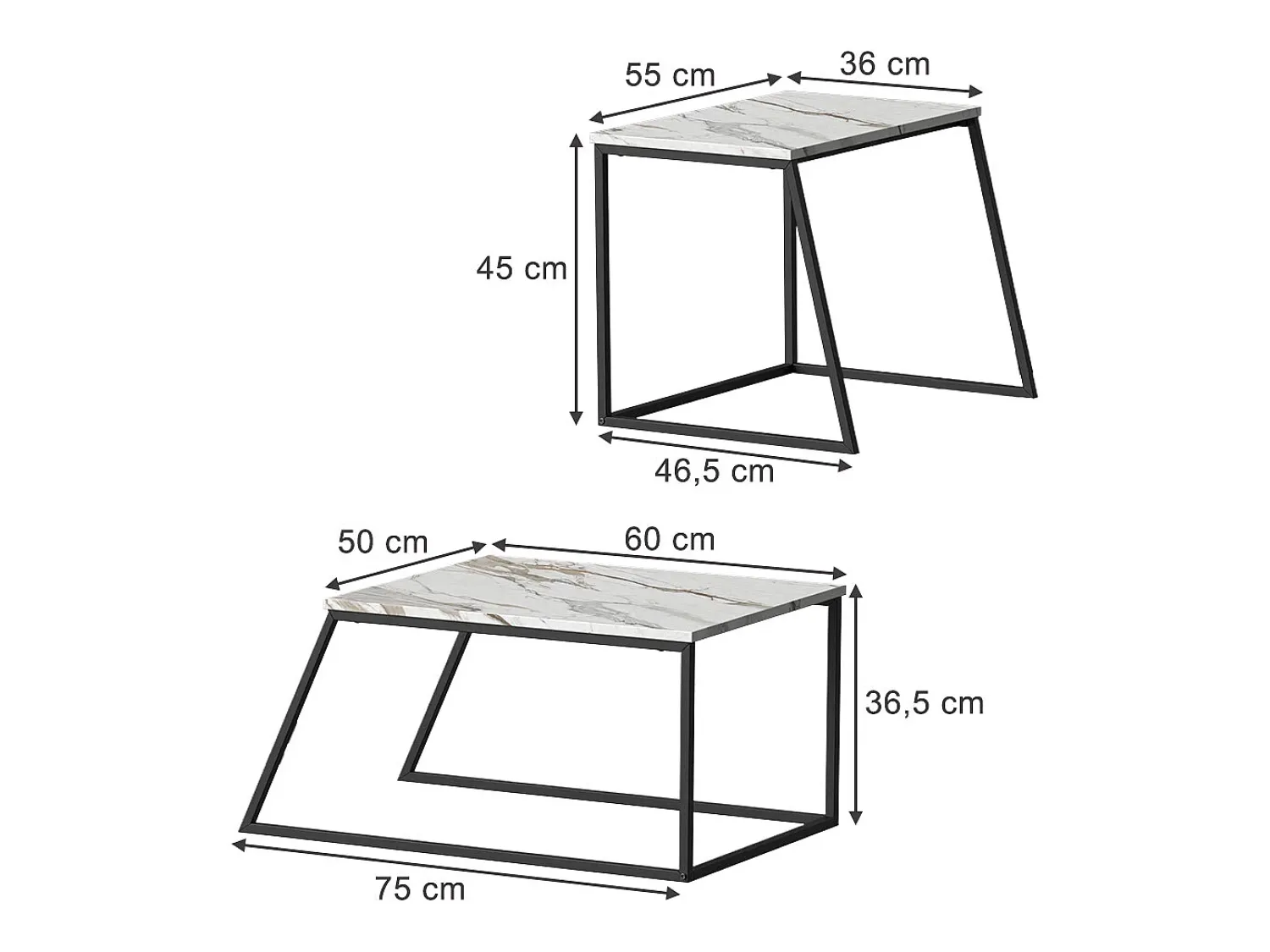 Vicco Conjunto de mesa de centro /branco mármore 60x50x38 myra^ Mesa De Centro