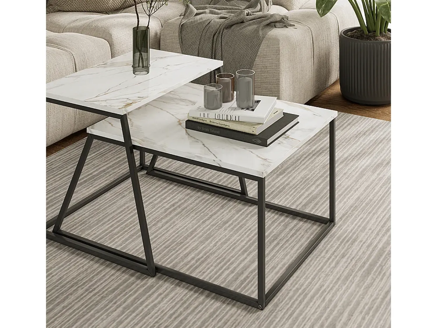 Vicco Conjunto de mesa de centro /branco mármore 60x50x38 myra^ Mesa De Centro