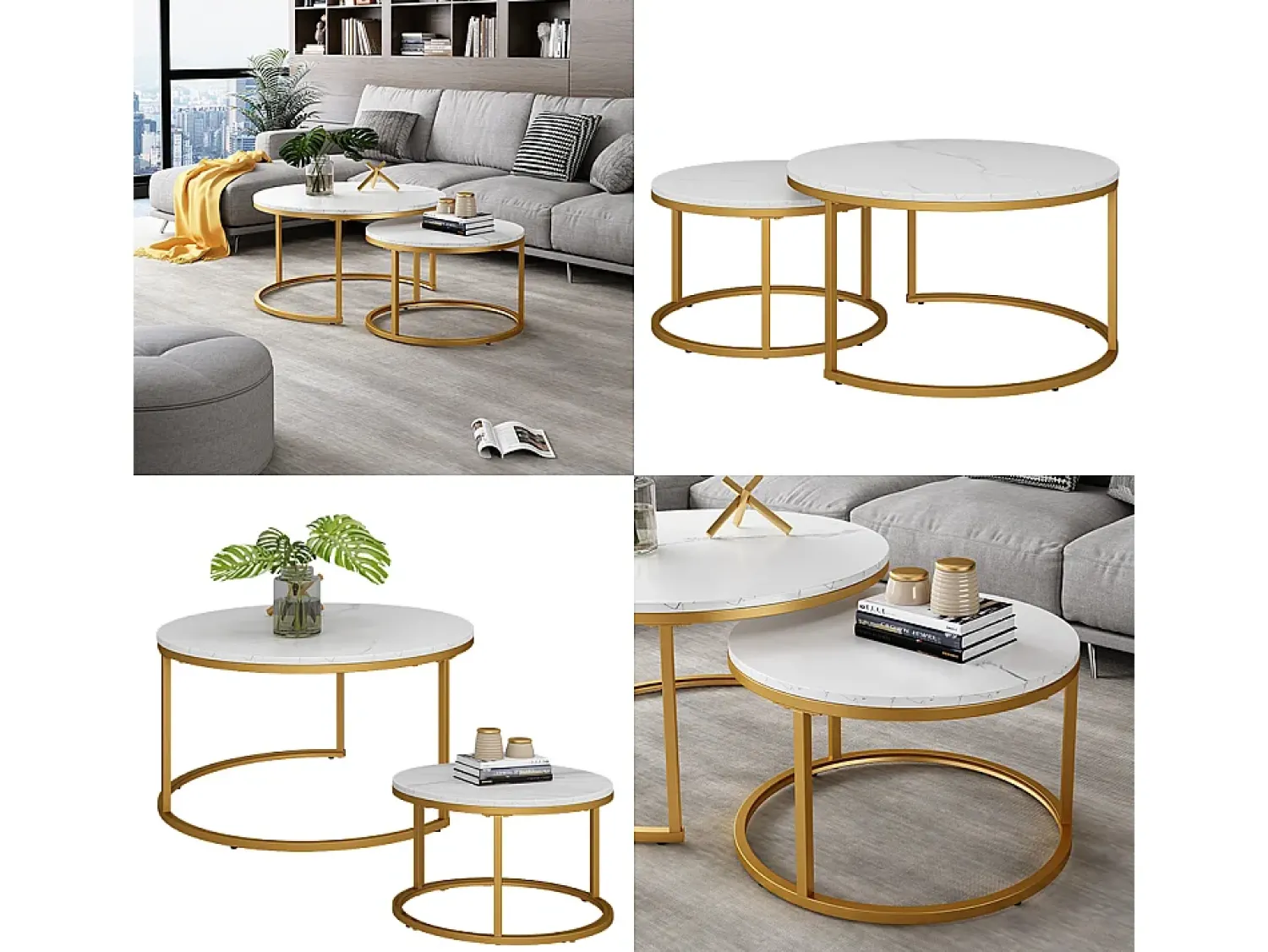 Discount Vicco Conjunto de mesa de centro branco/ 77x40x40 montreal Dourado
