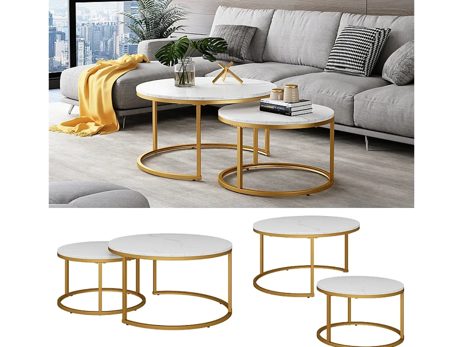 Discount Vicco Conjunto de mesa de centro branco/ 77x40x40 montreal Dourado