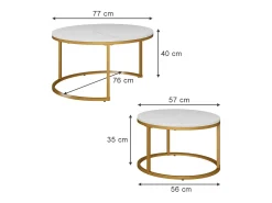 Discount Vicco Conjunto de mesa de centro branco/ 77x40x40 montreal Dourado