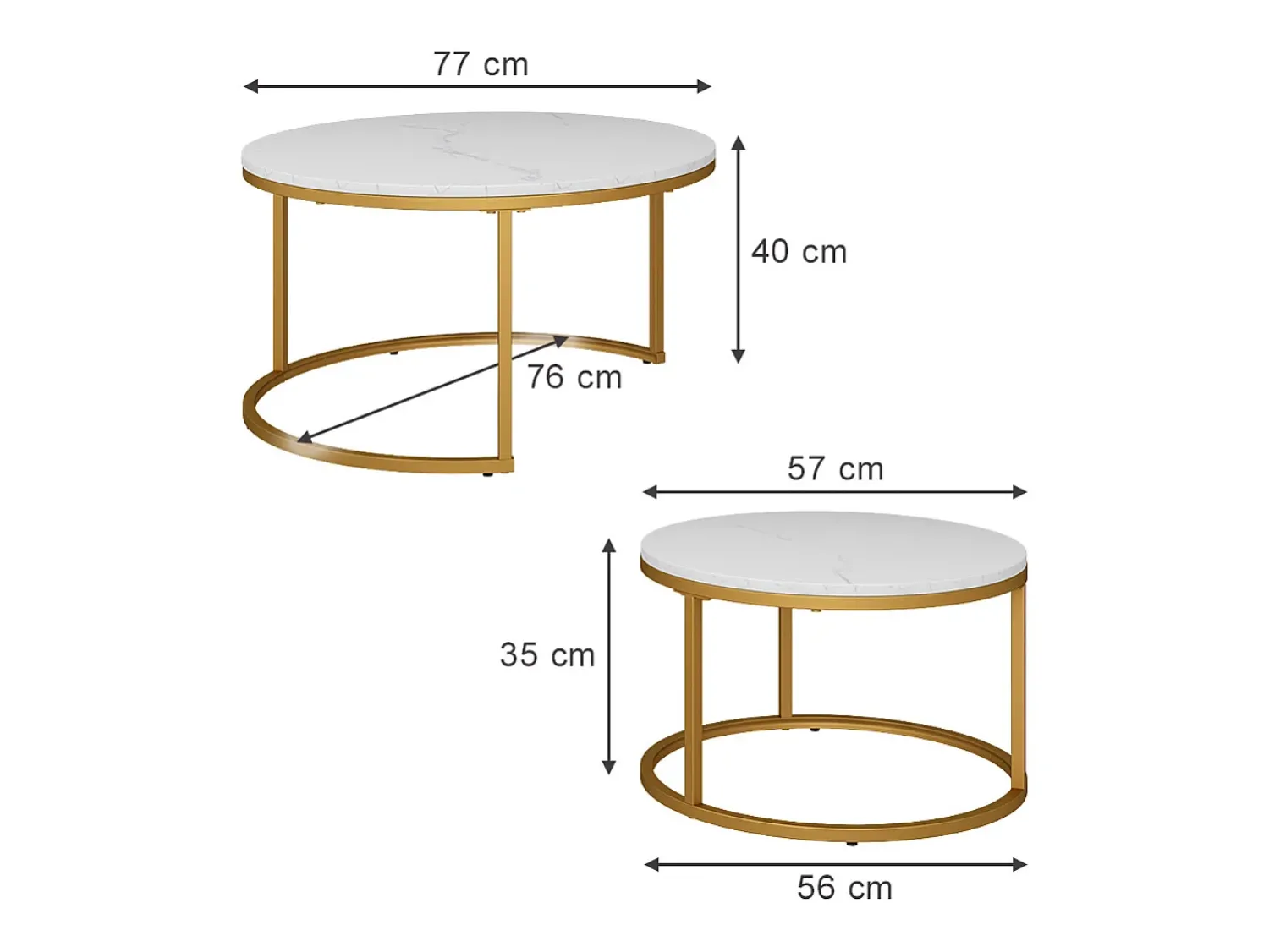Discount Vicco Conjunto de mesa de centro branco/ 77x40x40 montreal Dourado