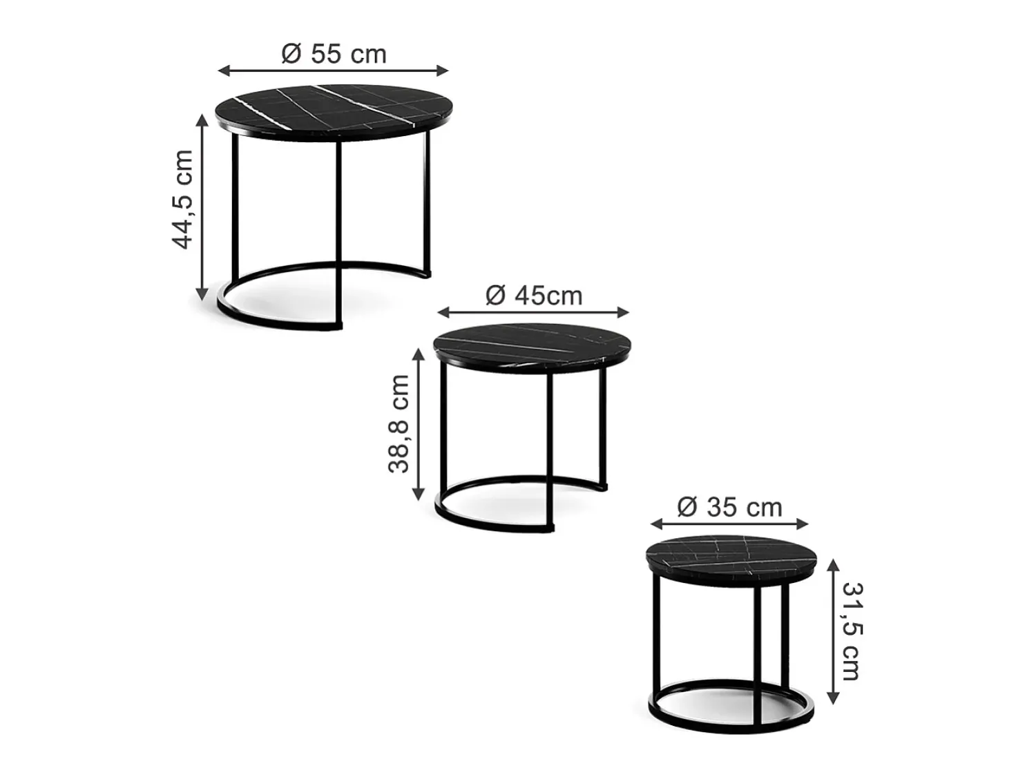 Online Vicco Conjunto de mesa de centro mármore 55x55x44.5 montreal Preto